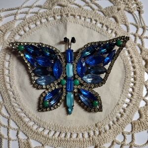 VTG Blue and Green Butterfly Brooch